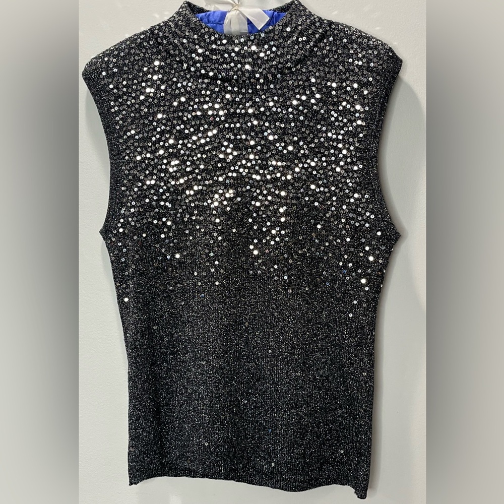 Investments Charcoal Grey and Silver Sequined Sleeveless Sweater